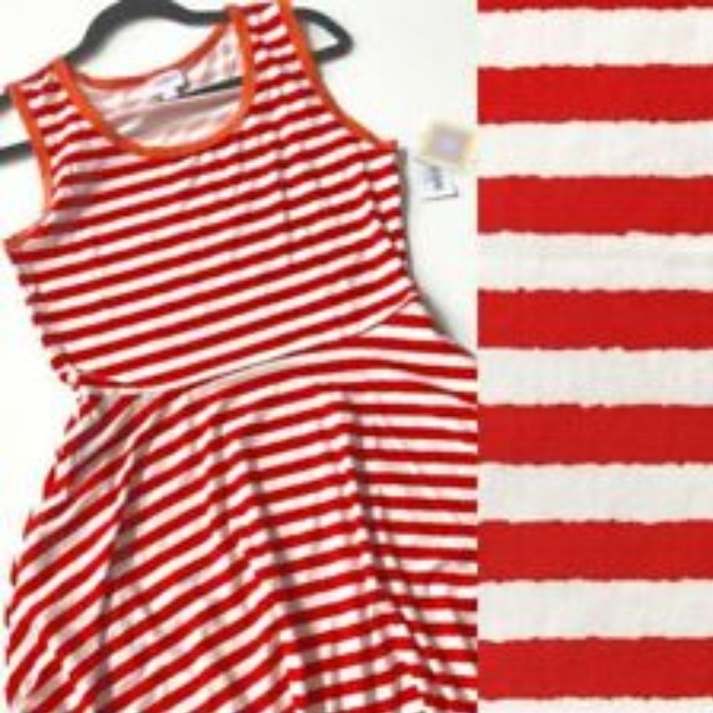 Red & White Striped LuLaRoe M Nicki Dress